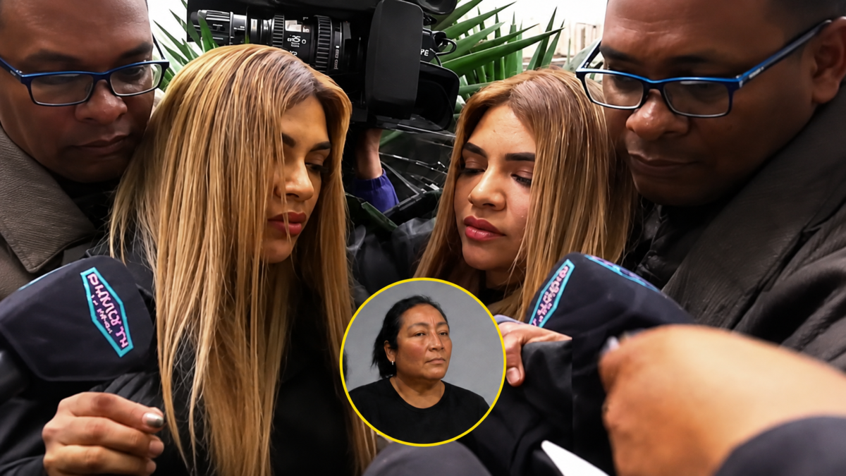 Naldy Saldaña durante un tenso momento en los exteriores de la Depincri rodeada por prensa y testigos